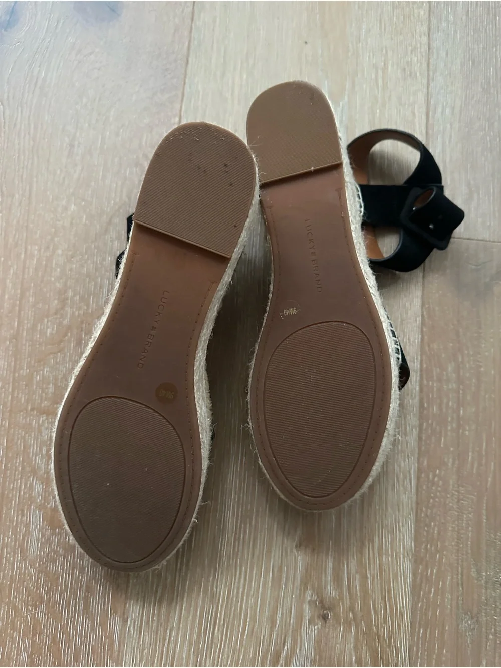 LUCKY BRAND Black Suede Audrinah Espadrille Wedge Sandals